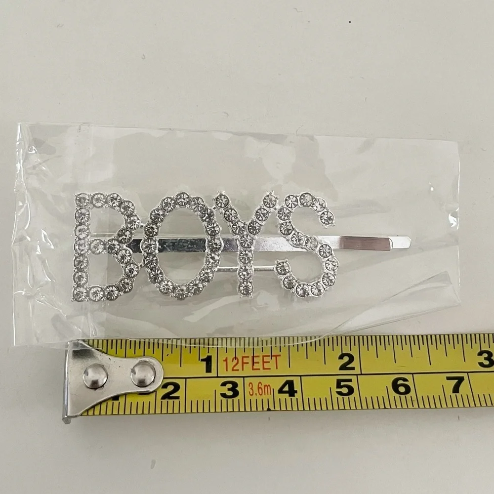 Crystal Rhinestone Studded Metal Hair Pin Accessory “BOYS”